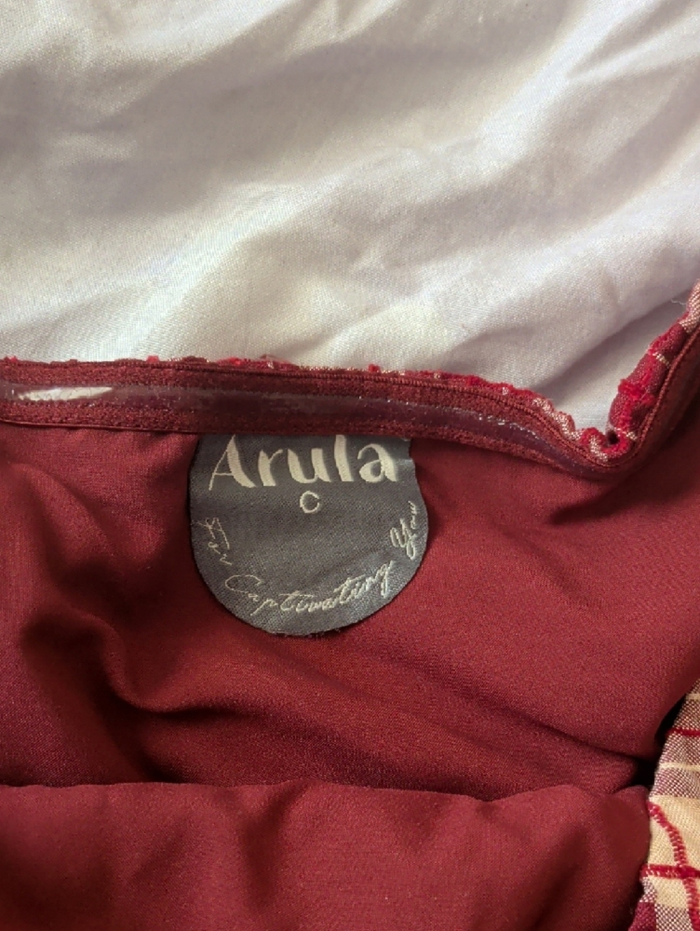 ARULA "Scout" Burgundy Strapless Dress with Gingham Accent - Picture 2 of 4